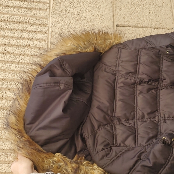 Betsey Johnson Black Faux Fur Trim Hood Lace Up Puffer Coat Jacket. - Picture 14 of 16